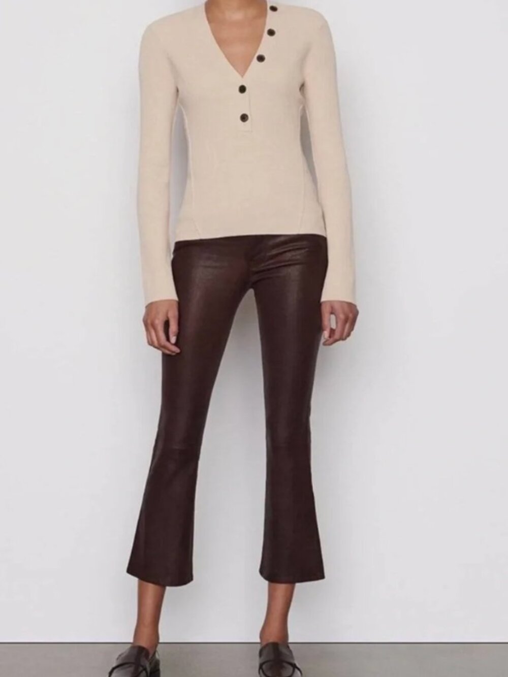 Frame Le Crop Mini Boot Pant in Espresso Lamb Leather